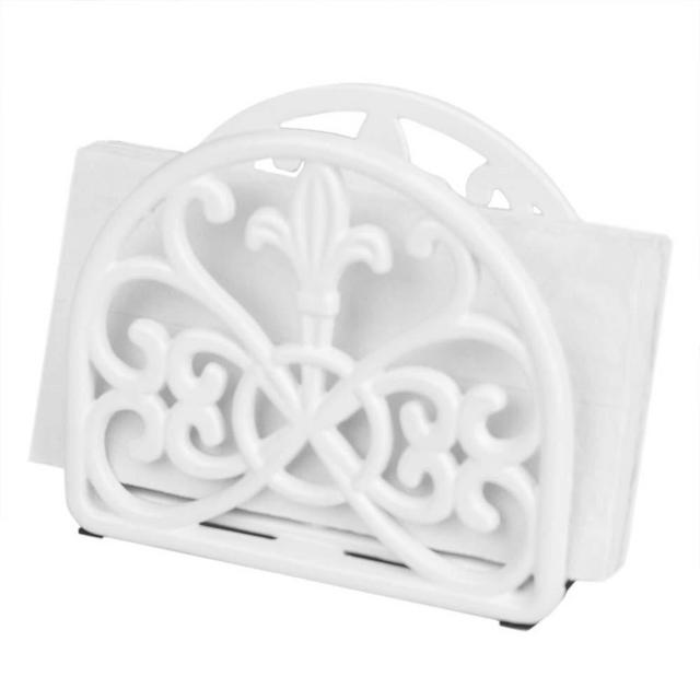 Home Basics Cast Iron Paper Napkin Holder/Freestanding Tissue Dispenser for Kitchen Countertops, Dining, Picnic Table, Indoor Outdoor Use, White