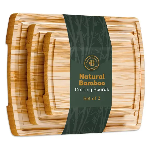 Wood Cutting Board - Bamboo Cutting Board Set, Wooden Cutting Boards for Kitchen with Deep Juice Groove, Side Handles - Wood Chopping Boards