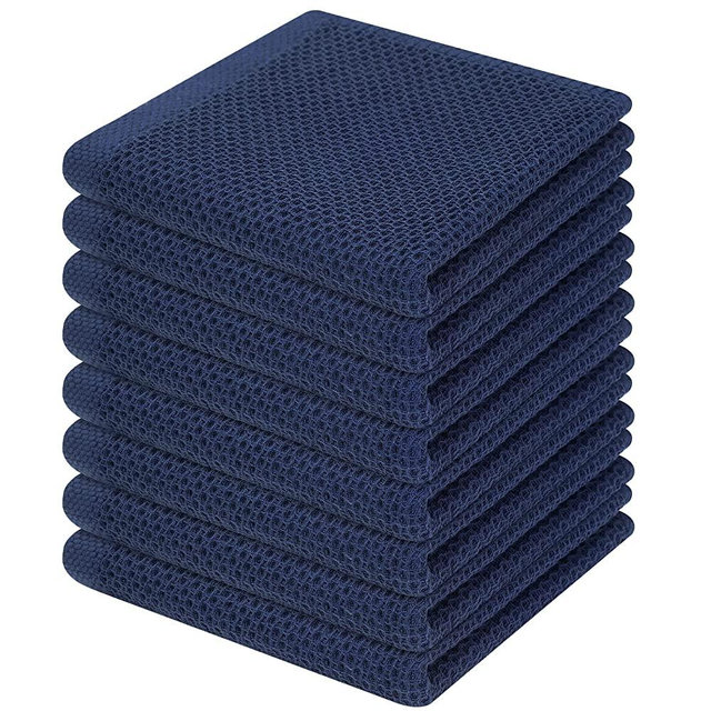 Homaxy 100% Cotton Waffle Weave Kitchen Dish Cloths, Ultra Soft Absorbent Quick Drying Dish Towels, 12 x 12 Inches, 8-Pack, Navy Blue