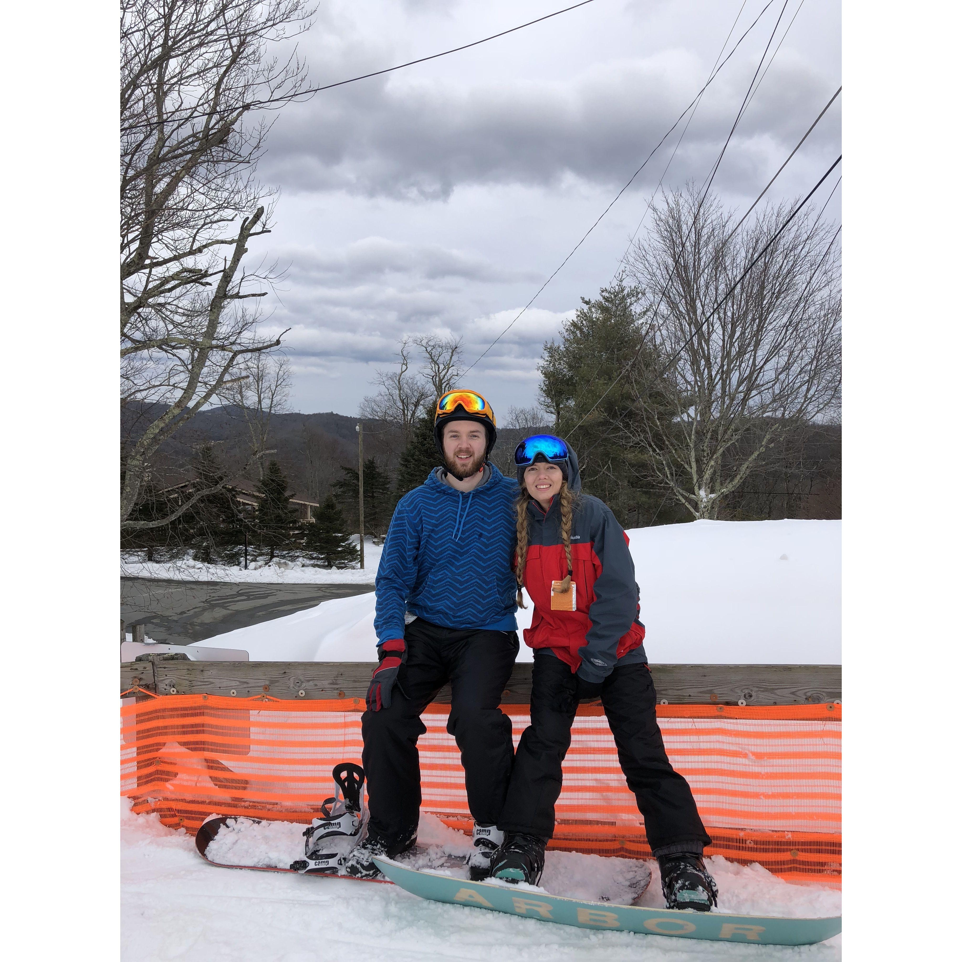 Snowboarding in Boone, NC as college students.