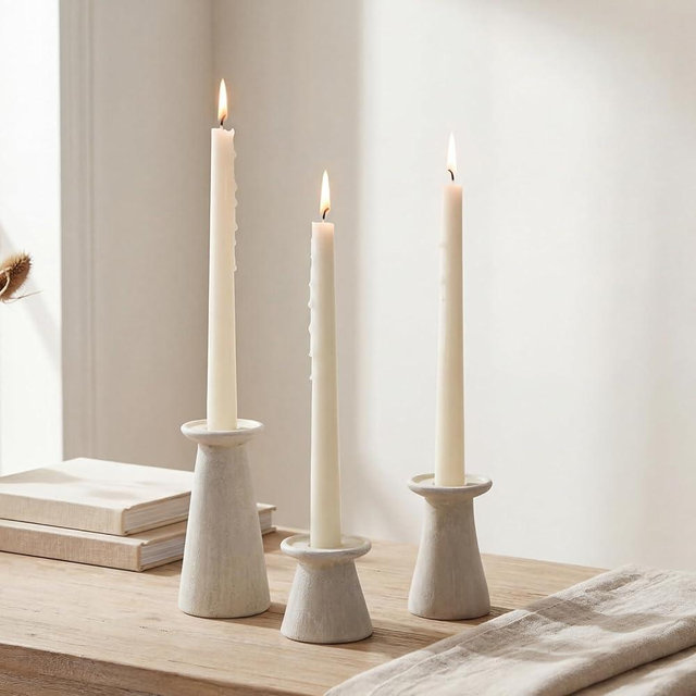 LemonRoad Set of 3 Terracotta Taper Candle Holders 2" 3.75" 5" Height Decorative Taper Candleholder Vintage Beige Rustic Clay Candlestick Holders for Wedding Table Centerpiece Home Decoration