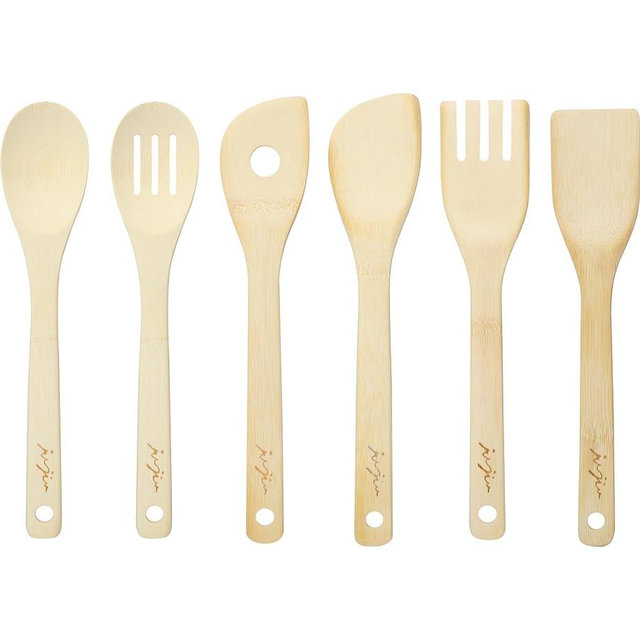 Jujiu Wooden Spoons for Cooking 6-Piece Wooden Kitchen Utensil Set - Natural Material Bamboo Spatula & wooden cooking utensils - Wooden Spatulas & Wooden Spoons scraper strainer Cooking Tools Set
