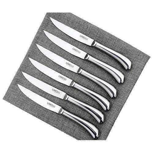 Steak Knives Set of 6 - Premium Stainless Steel, Dishwasher Safe - Polished  Shiny Blade & Handle, Straight Edge - Kitchen Table Knife Set 4.5 Inch