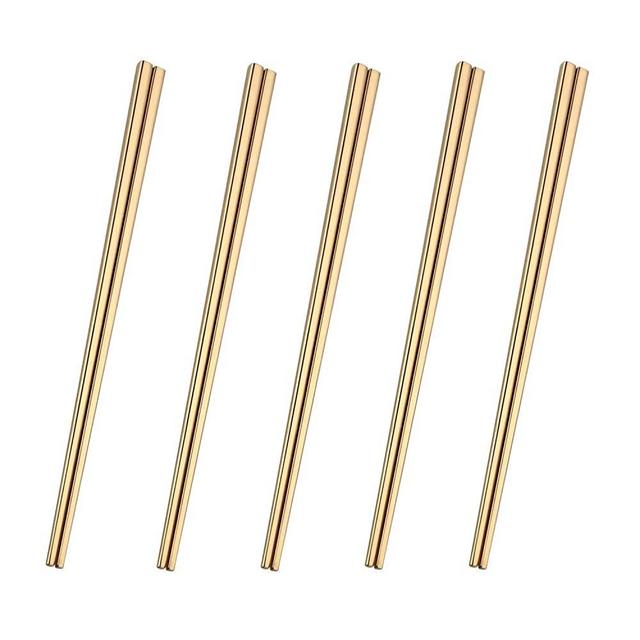 Dtdepth Stainless Steel Chopsticks - 5 Pairs Gold Reusable Dishwasher Safe Chopsticks, Lightweight, 304 Stainless Steel, Easy to Use