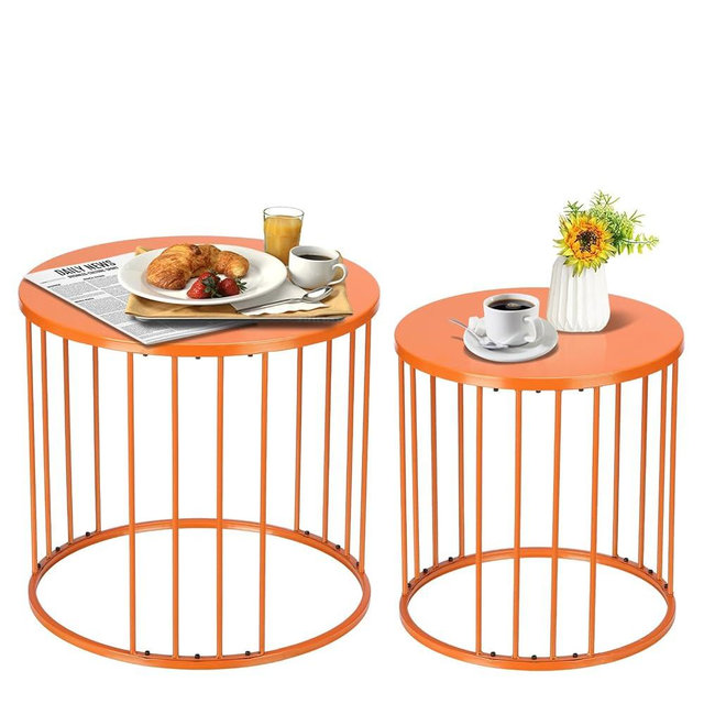 SUNNYPARK Outdoor Side Table Set of 2, Metal Circle Accent End Tables for Balcony Backyard Garden Indoor Living Room, Durable Black Nesting Coffee Tables, 20”+16” Dia