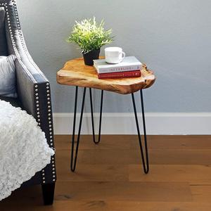 WELLAND Natural Edge End Table, Wood Side Table, Nightstand, Plant Stand 19" Tall
