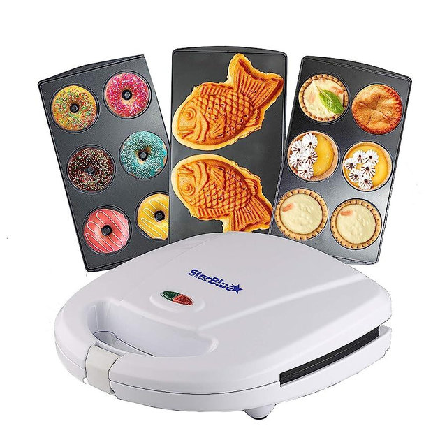 Mini-Donuts Maker, Mini-Pie and Quiche Maker, Taiyaki Maker – NEW 3 in 1 Three Slices Detachable Dessert Maker by StarBlue – White AC 110-120V 50/60Hz 700-800W