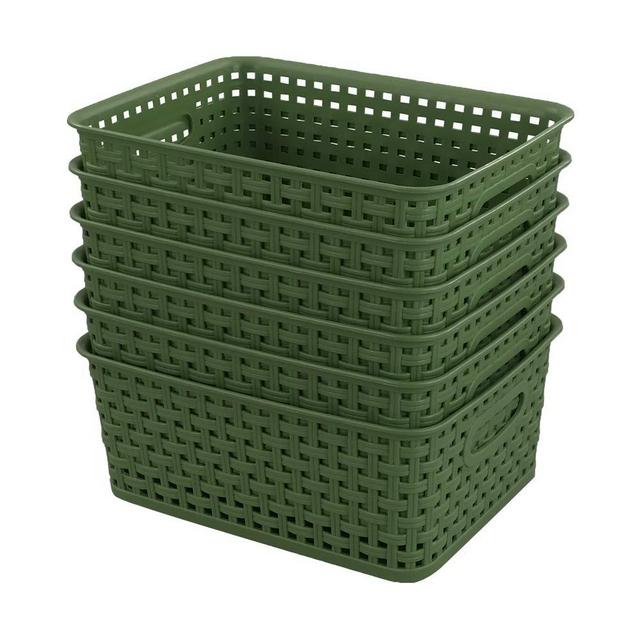 Sandmovie Plastic Weave Storage Baskets for Kitchen Bathroom, Deep Green, 6 Packs