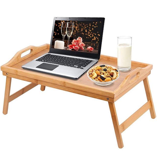 Jibanie Bamboo Bed Breakfast Folding Tray-Laptop Desk Great for Dinner Tea Bar TV Eating Tray Stable