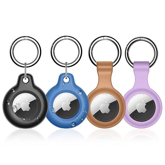 Supfine Waterproof airtag Holder&Silicon air tag case with Keychain,4 Pack Keychain for Apple Air tag ,airtags Protective Cover with Loop Key Ring for Wallet,Luggage,Cat,Dog,Pets (Multi-Color)
