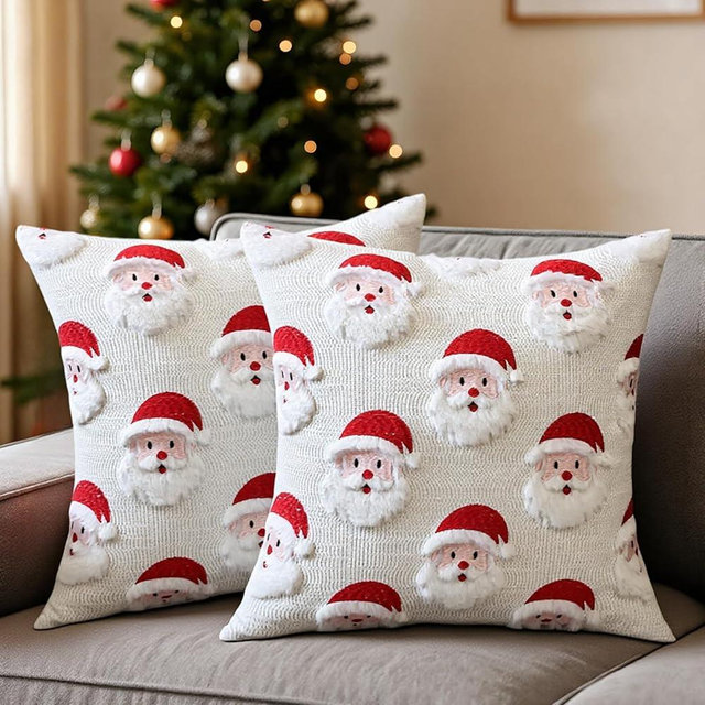 Bigzagger 2pcs Christmas Decorative Throw Pillow Covers 18x18, Soft Faux Fur Pillow Cases Holiday Decorations, Fluffy Plush Accent Couch Cushion Case for Couch Bed Livingroom Home Decor