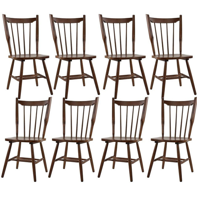 Wahson Wooden Dining Chairs Set of 8, Windsor Dining Chairs with Spindle High Back & Solid Wood Legs, Farmhouse Vintage Kitchen Chair for Dining Room/Restaurant, Armless(Walnut)
