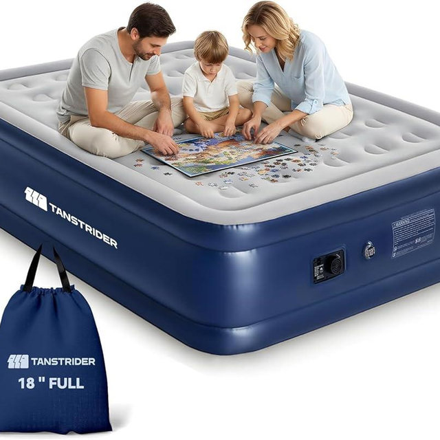 TANSTRIDER Air Mattress Full with Built in Pump,18'' Raised Blow Up Air Bed, 3 Mins Quick Self-Inflation/Deflation Inflatable Bed for Guests & Home, Outdoor Camping and Travel, 600lbs Max
