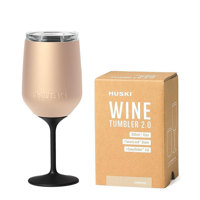 Huski Wine Tumbler 2.0 | NEW | Award-winning Design with Detachable Stem | Premium Stainless Steel Wine Glass with Lid | Triple Insulated Tumbler | 12oz Capacity | Great Gift (Champagne)