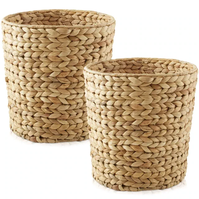 Casafield Water Hyacinth Waste Baskets - Natural, Woven Trash Bins for the Bathroom, Bedroom, Laundry Room, Home Office