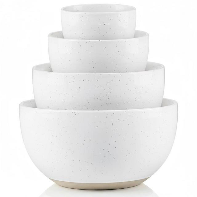 KooK Mixing Bowls, Ceramic Nesting Bowls, Stoneware Kitchen Bowls, For Prep, Serving, Dishwasher Safe, 18/40/90/140 oz, Set of 4, Moonstone