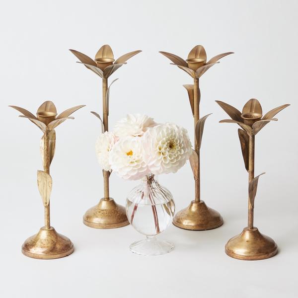 Set of Gold Leaf Candle Holders