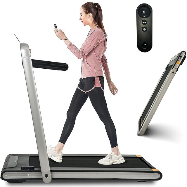 Foldable Electric Treadmill With Incline, Folding for Home Workout, Running Machine, Handrail Controls Speed, Pulse Monitor, APP (Silver)