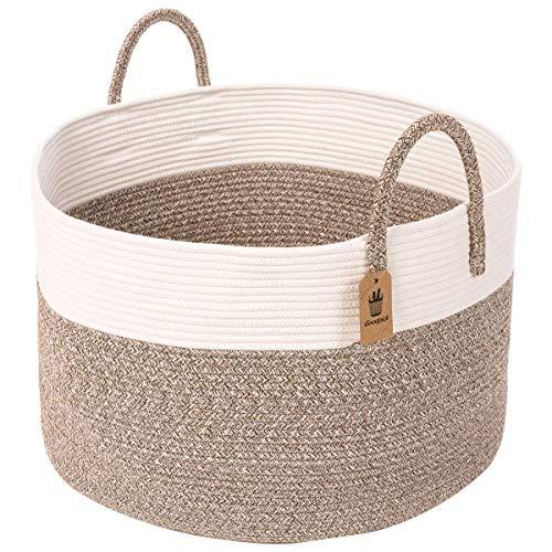 INDRESSME Cotton Rope Basket | Extra Large Woven Hamper Basket with Handles Nursery Storage Baby Laundry Basket Rope Storage Bin for Organizer Toys, Pillow 20"D x 13"H