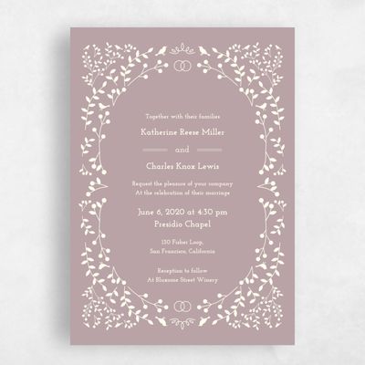 Taupe, Brown Wedding Invitation - Ivy Wreath