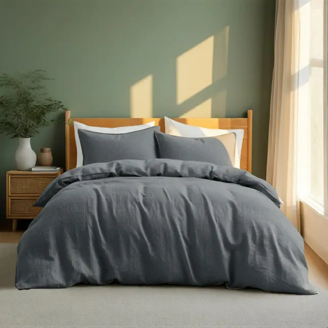 Peace Nest Linen Cotton Blend Duvet Cover Set, Durable, Breathable & Moisture-Wicking, 3 Piece Bedding Set with Pillow Shams, Gray, Full/Queen,90"x92"