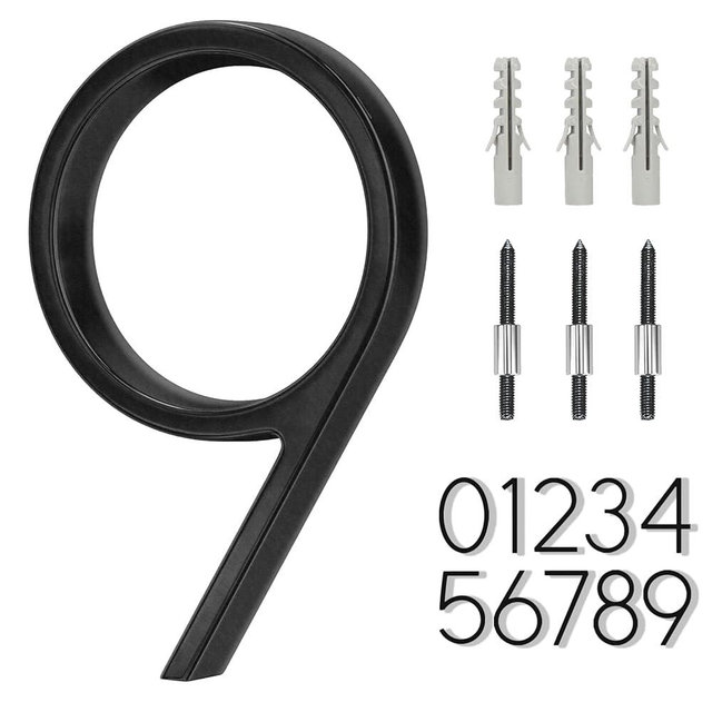 6" Stainless Steel Floating House Number 9, Metal Modern House Numbers, Mailbox Decor Number with Nail Kit, Coated Black, 911 Visibility Signage (Large 9)