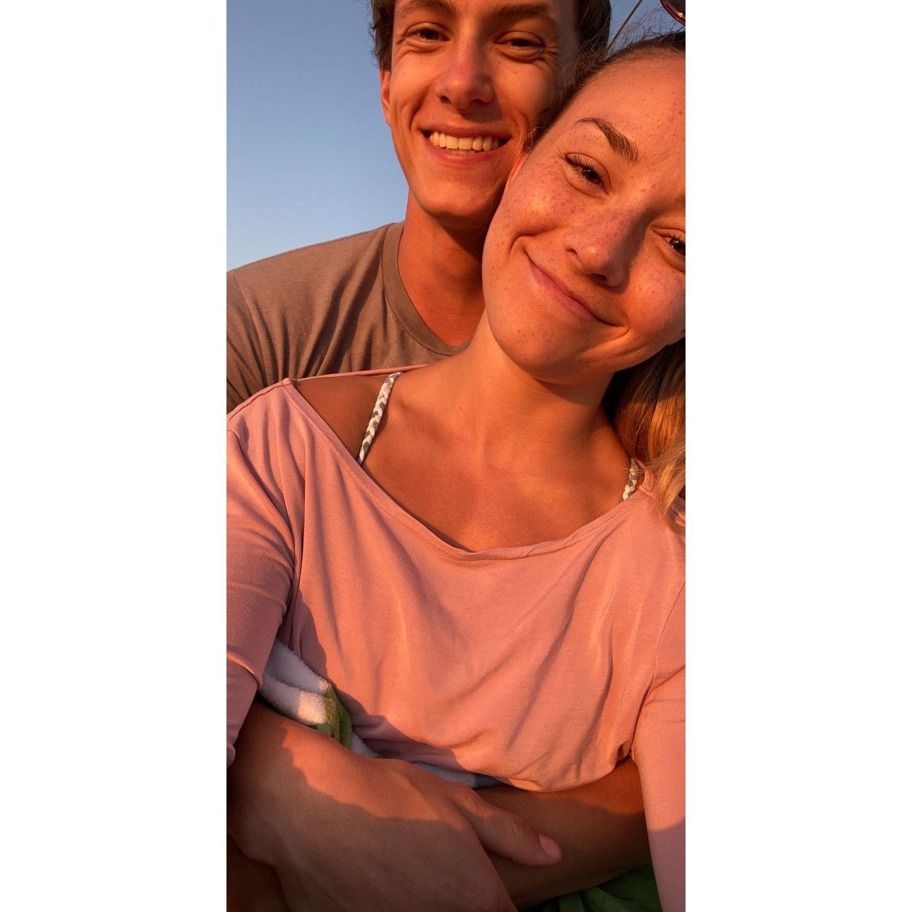 A photo from one of our first dates over four and a half years ago! It was sunset on the beach.