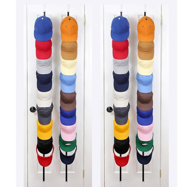 Perfect Curve Hat Organizer CapRack 2-Pack | Over-The-Door Hat Rack and Organizer | Baseball Cap Rack | Hat Rack for Door | Cap Organizer | 4 Straps | Holds 36 to 72 Adjustable Caps |Black