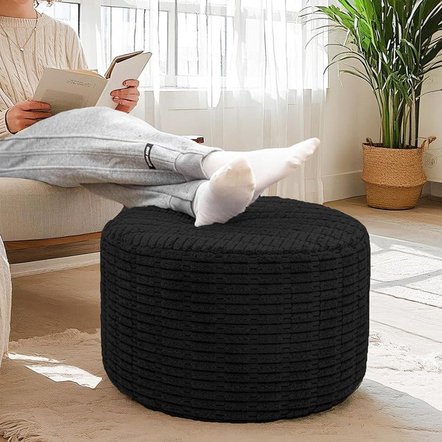 Ottoman Foot Rest, Home Decor, Bedroom Decor, Ideal for Living Room, Comfortable Floor Pouf,Ottoman Foot Rest for Armchair Bean Bag,Floor Cushion, Footstool, 12x20 Inch (Black Pouf with Filler)