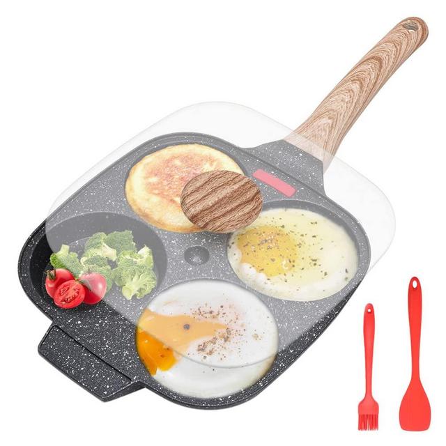 Fried Egg Pan, Egg Frying Pan with Lid Nonstick 4 Cups Pancake Pan Aluminium Alloy Cooker for Breakfast, Gas Stove & Induction Compatible (Black)