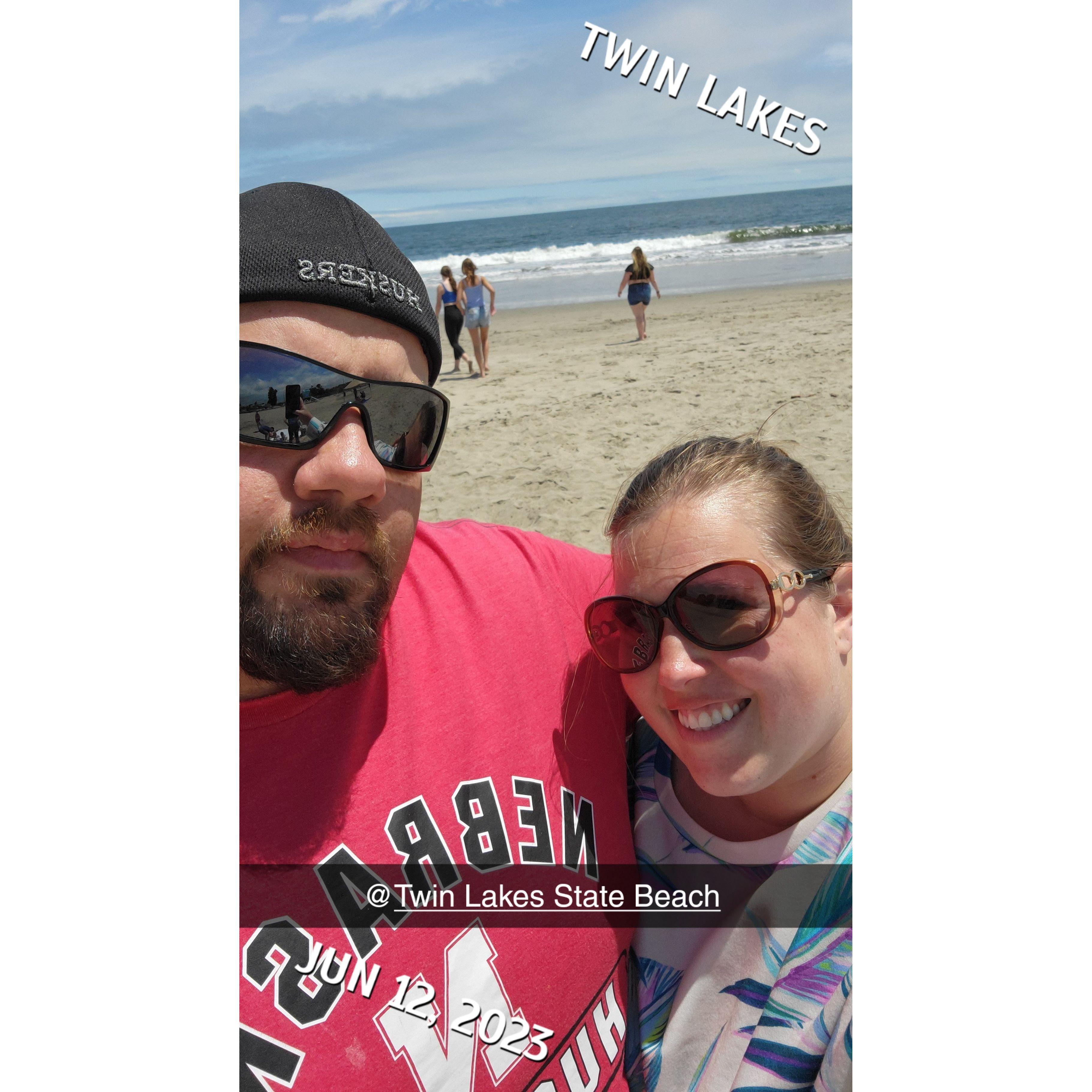 Enjoying a chilly day at the beach