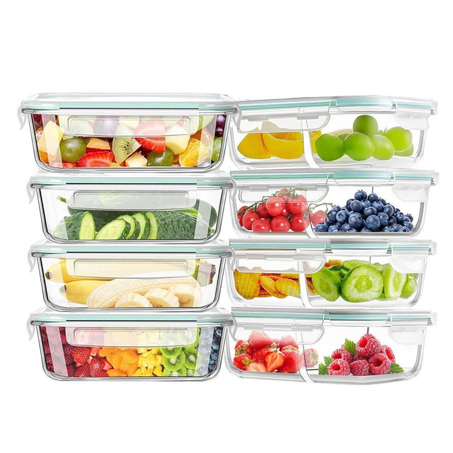 ECO-TOGO Airtight Glass Food Storage Containers with Lids, Glass Lunch Box, Leak-proof, BPA-Free, Microwave, Oven, Freezer, Dishwasher (8-Pack)