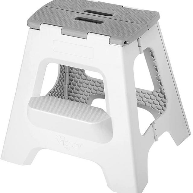 Vigar Compact Foldable 2-Step Stool, 16 inches, Lightweight, 330-pound Capacity Non-Slip Folding Step Stool, Gray