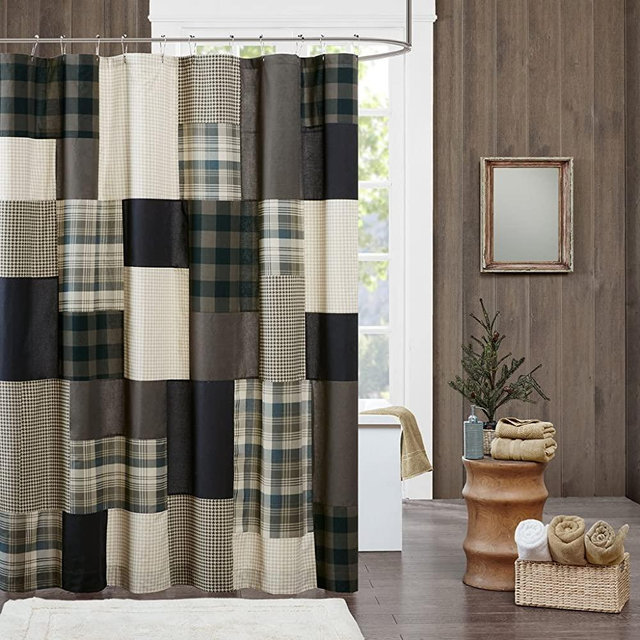 Woolrich Winter Hills Cotton Shower Curtain, Plaid Lodge/Cabin Shower Curtains for Bathroom, 72 X 72, Tan