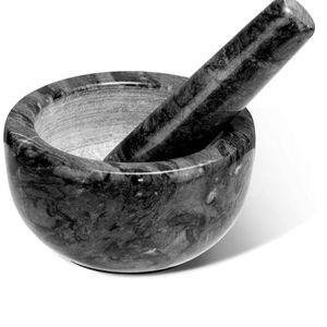 Tera Marble Mortar and Pestle Set Small Bowl Solid Stone Grinder Spice Herb Grinder Pill Crusher (Black, Diameter 4.64")