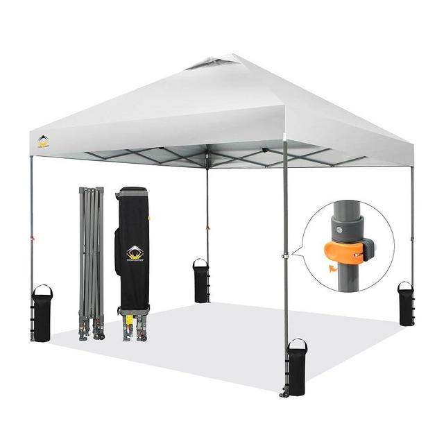 CROWN SHADES 10x10 Pop Up Canopy - Beach Tent with One Push Setup - Easy Outdoor Sun Shade for Events, Parties, Camping - Outside Shade with STO-N-Go Bag, Silver Coated Top, Infinite Height,White