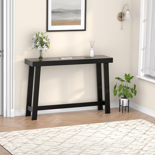 Bamboonova Bamboo Wood Entryway Table 47.2" Console Table, Narrow Sofa Table with Support Beam for Entrance, Hallway, Living Room, Bedroom, Foyer(Black)