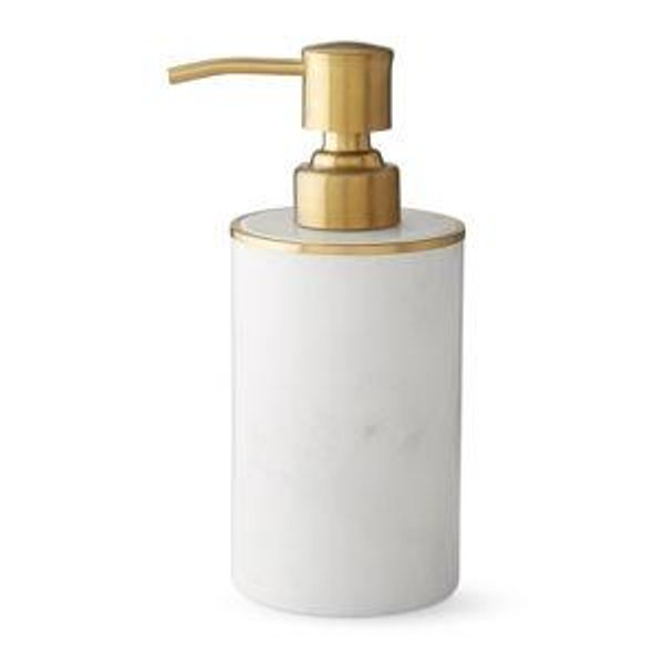 William Sonoma - White Marble and Brass - Soap Dispenser