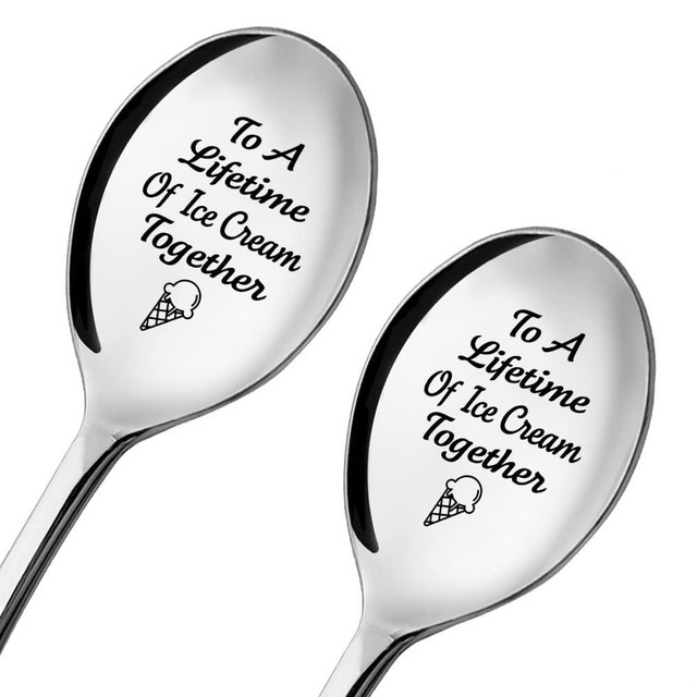 ZBBFSCSB To A Lifetime of Ice Cream Together 2 Pcs Spoon with Gift Box, Ice Cream Spoons for Couple, His Her Ice Cream Spoons, Ice Cream lovers Gifts, Anniversary Birthday Gifts for Couple