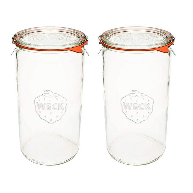 Weck Canning Jars - Weck Jars made of Transparent Glass - Eco-Friendly Canning Jar - Storage for Food with Air Tight Seal and Lid - 1.5 Liter Tall Jars Set - Set of 2 Jars with Lids