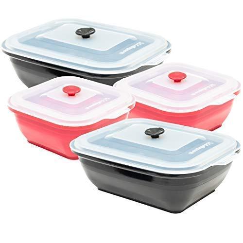 Collapse it Silicone Food Storage Containers - BPA Free Airtight Silicone Lids, 4 Piece Set of 7-Cup & 4-Cup Collapsible Lunch Box Containers - Oven, Microwave, Freezer Safe with Bonus eBook