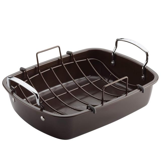 Circulon 47111 17&quot; x 13&quot; Steel Roaster 17&quot;x13&quot; with Rack Chocolate Brown