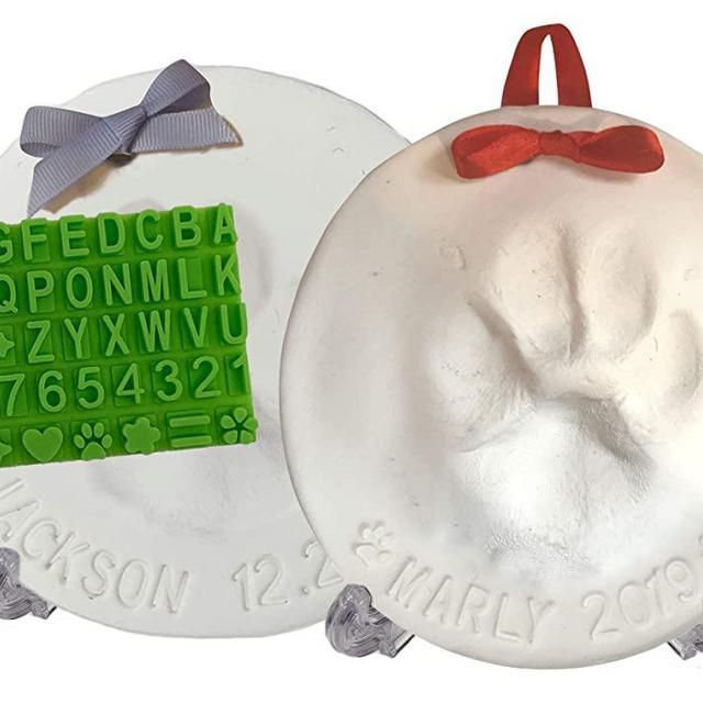 Ultimate Pawprint Keepsake Kit (Makes 2) - Paw Print Xmas Ornament or Memorial with Bonus Personalization Tool & Display Stands! For Dogs, Cats & Pets. Non-toxic. Air-Dries Soft, Light & Uncrackable.