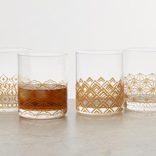 Art Deco Double Old Fashioned Glass, Set of 4