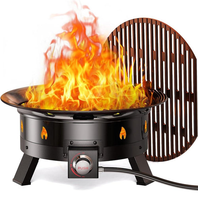 Ciays Large Propane Fire Pit 24 Inch, Gas Fire Pit with Grill Grate, Folding Legs, Hose Hooks, Propane Tank Holder, Cover & Carry Strap, CSA Certified Portable Outdoor Fire Pit for Camping, 58,000 BTU