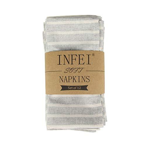 INFEI Soft Broad Striped Linen Cotton Dinner Cloth Napkins - Set of 12 (40 x 30 cm) - for Events & Home Use (Grey)