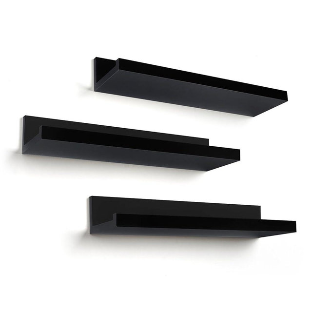Americanflat 14" Floating Shelves for Wall - Set of 3 - Engineered Wood Floating Shelf with Lipped Ledge - Floating Wall Shelves for Bedroom, Bathroom, Kitchen, Office, and Living Room - Black