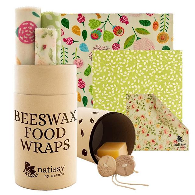 Beeswax Wraps, Set of 6 Organic Beeswax Food Wraps for Bread, Cheese, Sandwiches; Eco Friendly Beeswax Reusable Food Wrap for Covering Bowls; Washable Beeswax Paper; Reusable Beeswax Cloth for Kitchen