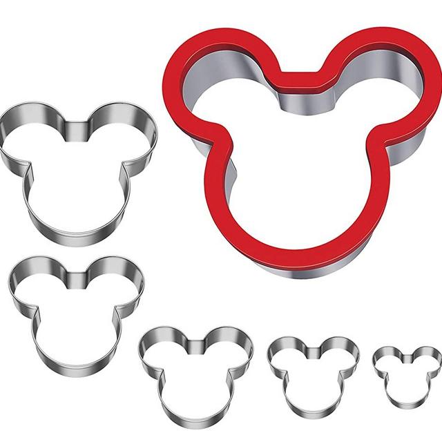 Hibery 6 Pack Mickey Mouse Cookie Cutter, Stainless Steel Mickey Head Sandwich Cutter Set, Suitable for Cakes and Cookie