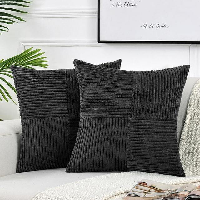 Fancy Homi 2 Packs Black Decorative Throw Pillow Covers 20x20 Inch for Living Room Couch Bed Sofa, Rustic Farmhouse Boho Home Decor, Soft Corss Corduroy Patchwork Accent Square Cushion Case 50x50 cm